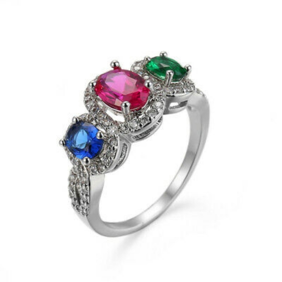 HOST PICK Sapphire & Emerald Tiered Silver Ring - Picture 3 of 5